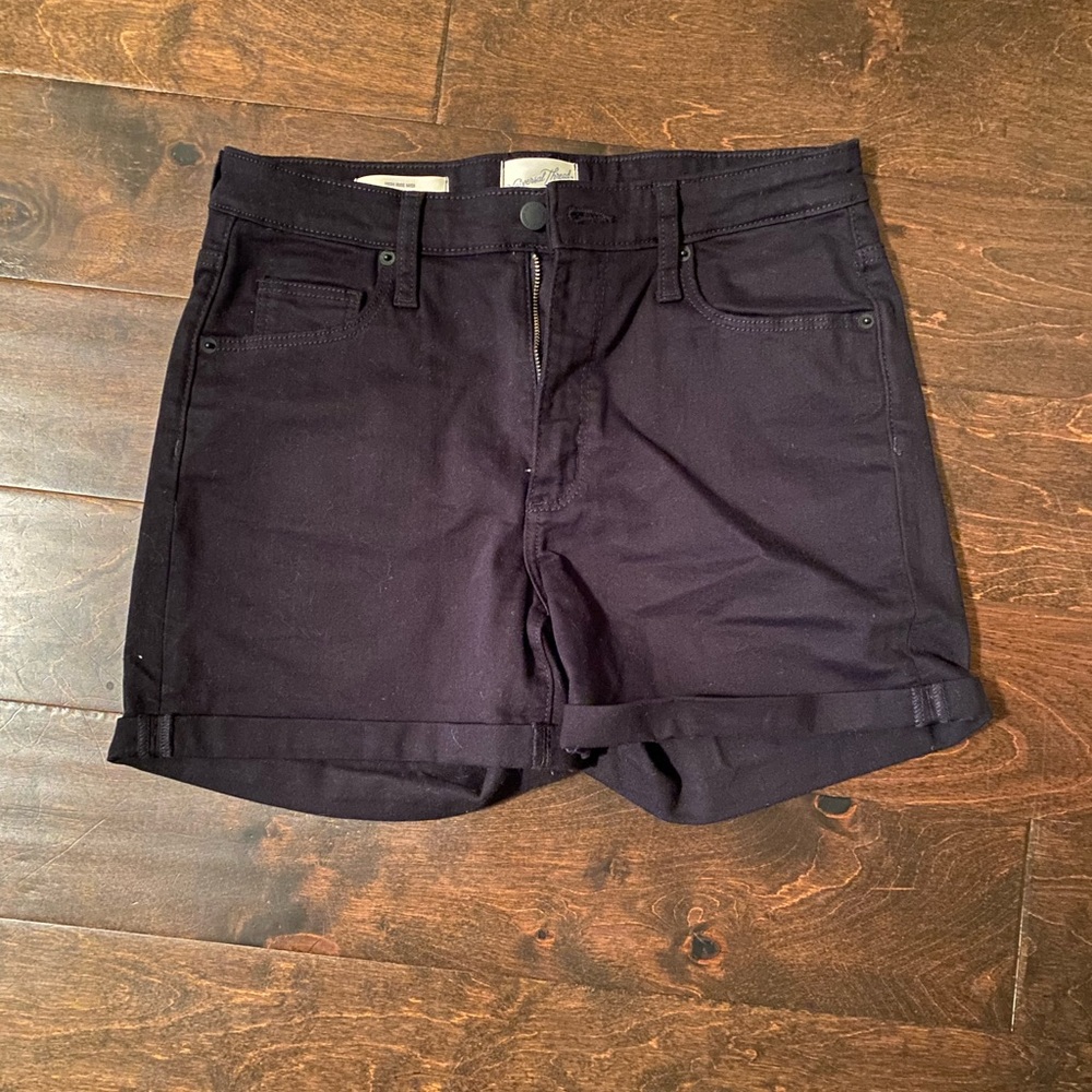 High rise black denim shorts